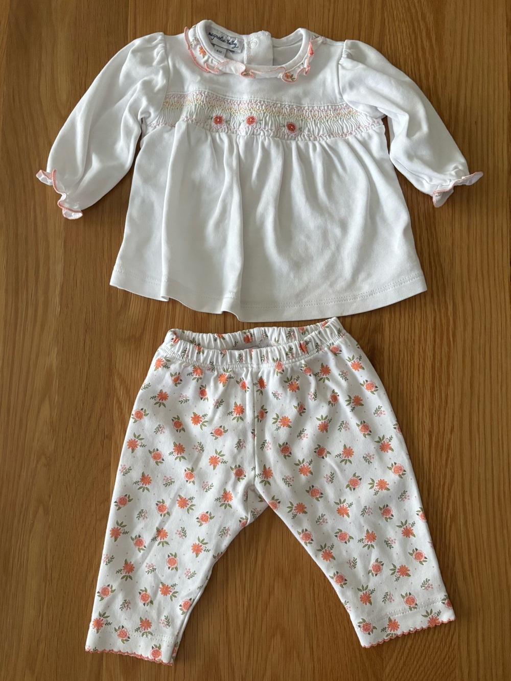White and Peach Floral Baby 2pc Set